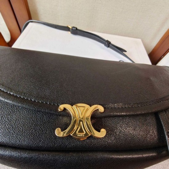AAAAA Fake Celine Halfmoon Small Soft Triomphe Bag Black Replica Cheap Premium Replica Celine Halfmoon Small Soft Triomphe Bag Black Knockoff