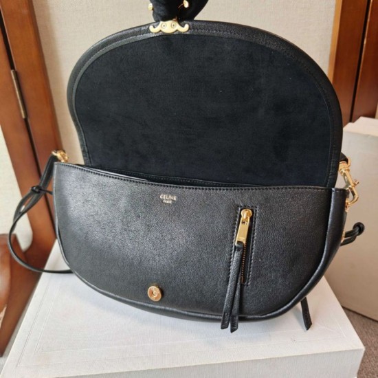 AAAAA Fake Celine Halfmoon Small Soft Triomphe Bag Black Replica Cheap Premium Replica Celine Halfmoon Small Soft Triomphe Bag Black Knockoff