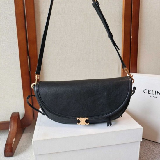 AAAAA Fake Celine Halfmoon Small Soft Triomphe Bag Black Replica Cheap Premium Replica Celine Halfmoon Small Soft Triomphe Bag Black Knockoff