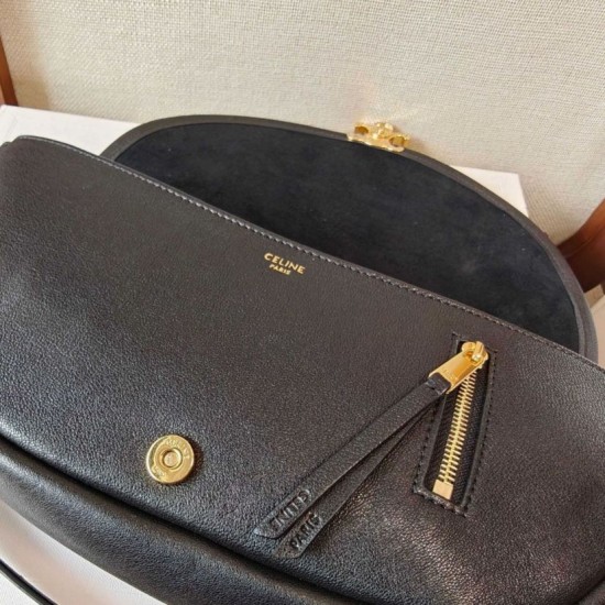 AAAAA Fake Celine Halfmoon Small Soft Triomphe Bag Black Replica Cheap Premium Replica Celine Halfmoon Small Soft Triomphe Bag Black Knockoff