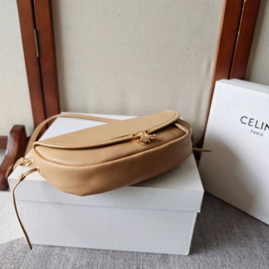 Premium Replica Celine Halfmoon Small Soft Triomphe Bag Apricot Knockoff