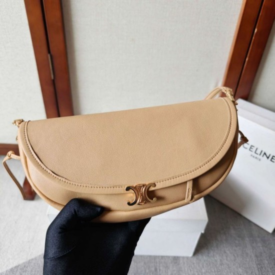 Premium Replica Celine Halfmoon Small Soft Triomphe Bag Apricot Knockoff