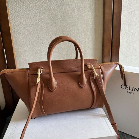 Premium Replica Celine Luggage Medium Tote Bag Soft Shiny Lambskin Brown Knockoff