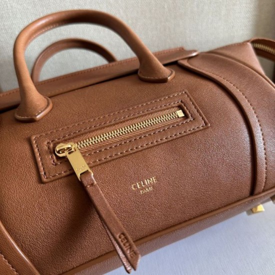 Premium Replica Celine Luggage Medium Tote Bag Soft Shiny Lambskin Brown Knockoff