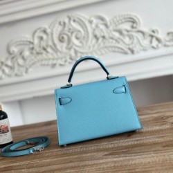 Premium Replica Hermes Mini Kelly II Sellier Epsom bag light blue Knockoff