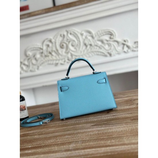 Premium Replica Hermes Mini Kelly II Sellier Epsom bag light blue Knockoff