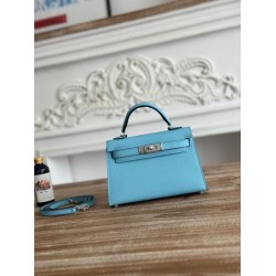 Premium Replica Hermes Mini Kelly II Sellier Epsom bag light blue Knockoff