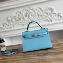 Premium Replica Hermes Mini Kelly II Sellier Epsom bag light blue Knockoff