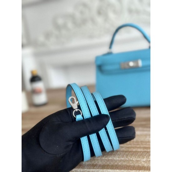 Premium Replica Hermes Mini Kelly II Sellier Epsom bag light blue Knockoff
