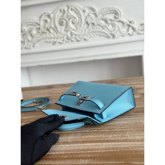 Premium Replica Hermes Mini Kelly II Sellier Epsom bag light blue Knockoff