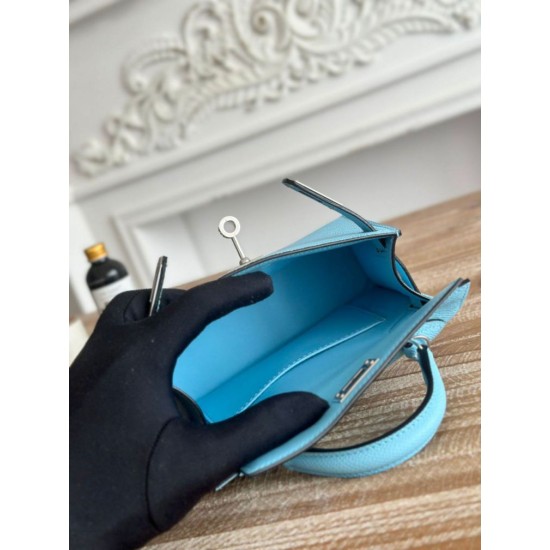 Premium Replica Hermes Mini Kelly II Sellier Epsom bag light blue Knockoff
