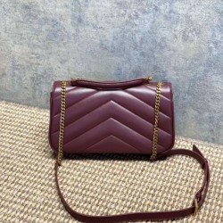 AAAAA Replica YSL Saint Laurent Loulou Small Quilted Bag in Burgundy Fake Clone