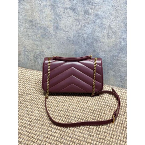 AAAAA Replica YSL Saint Laurent Loulou Small Quilted Bag in Burgundy Fake Clone