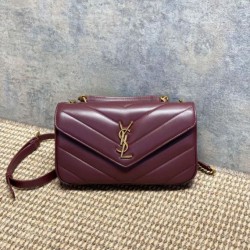 AAAAA Replica YSL Saint Laurent Loulou Small Quilted Bag in Burgundy Fake Clone