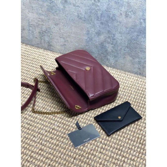 AAAAA Replica YSL Saint Laurent Loulou Small Quilted Bag in Burgundy Fake Clone