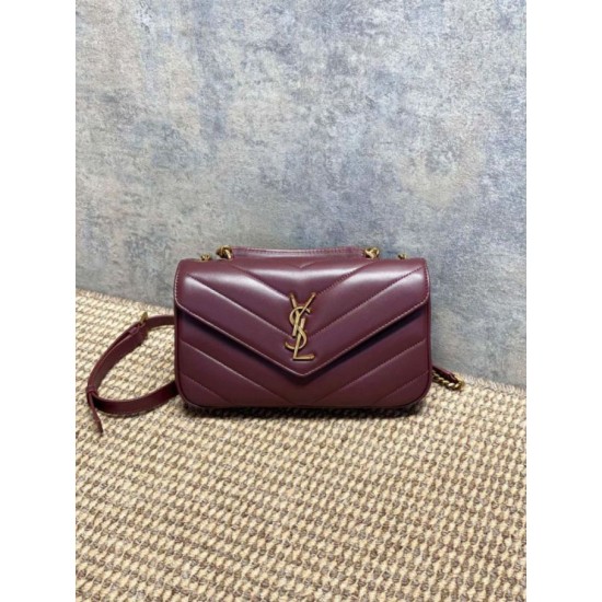 AAAAA Replica YSL Saint Laurent Loulou Small Quilted Bag in Burgundy Fake Clone