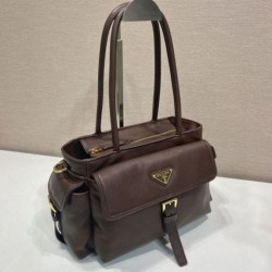 AAAAA Replica Prada Explore Medium Nappa Tote Bag 1BG596 Burgundy Fake Clone