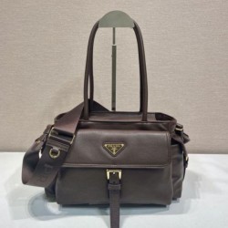 AAAAA Replica Prada Explore Medium Nappa Tote Bag 1BG596 Burgundy Fake Clone
