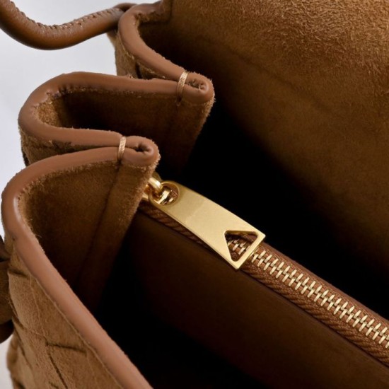 Super Clone Knockoff Bottega Veneta Notturno Intrecciato Shoulder Bag Brown Suede