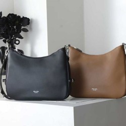 Super Clone Knockoff Prada Fold Large Crossbody Bag 1BC288 Black/Brown