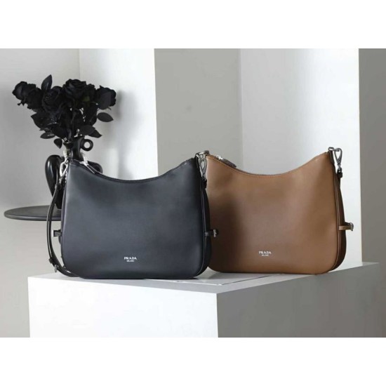 Super Clone Knockoff Prada Fold Large Crossbody Bag 1BC288 Black/Brown