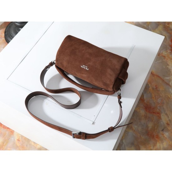 Super Clone Knockoff Prada Boston Crossbody Bag 2VH188 Brown Suede