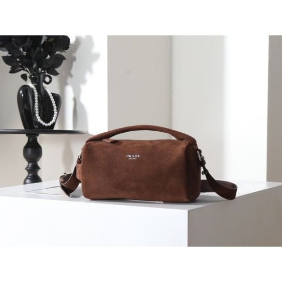 Super Clone Knockoff Prada Boston Crossbody Bag 2VH188 Brown Suede