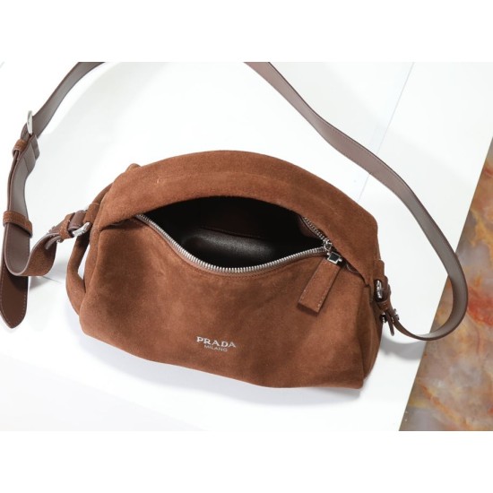 Super Clone Knockoff Prada Boston Crossbody Bag 2VH188 Brown Suede