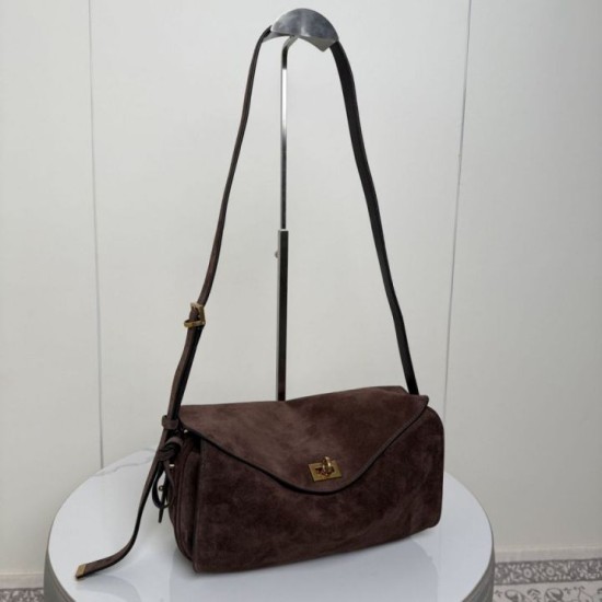 Super Clone Knockoff Balenciaga Le 7 Crossbody Bag Brown Suede