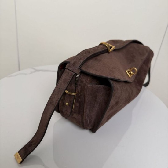 Super Clone Knockoff Balenciaga Le 7 Crossbody Bag Brown Suede