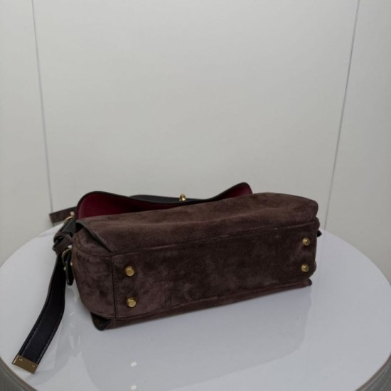 Super Clone Knockoff Balenciaga Le 7 Crossbody Bag Brown Suede