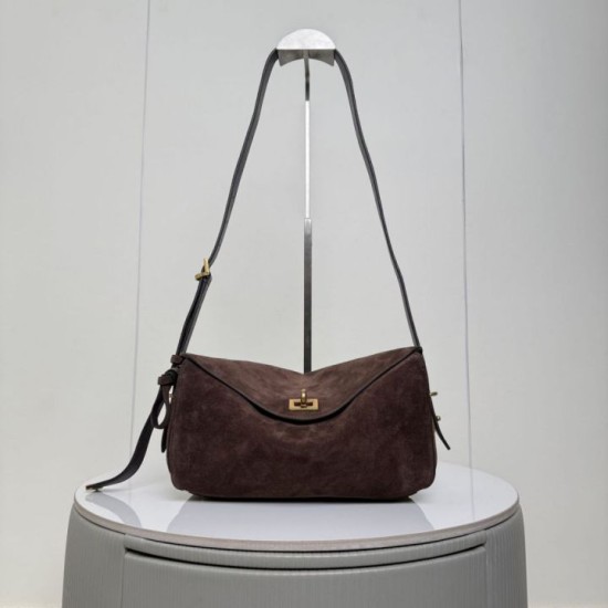 Super Clone Knockoff Balenciaga Le 7 Crossbody Bag Brown Suede