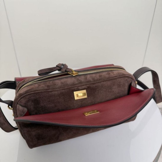 Super Clone Knockoff Balenciaga Le 7 Crossbody Bag Brown Suede