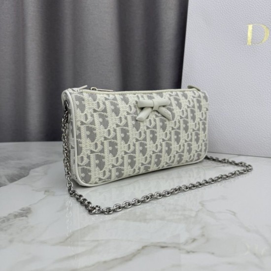 Premium Replica Dior Oblique Bow Chain clutch S2504 beige/gray Fake Mirror Quality Replica Dior Oblique Bow Chain clutch S2504 beige/gray Knockoff
