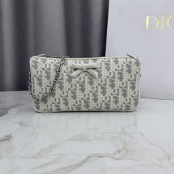 Mirror Quality Replica Dior Oblique Bow Chain clutch S2504 beige/gray Knockoff