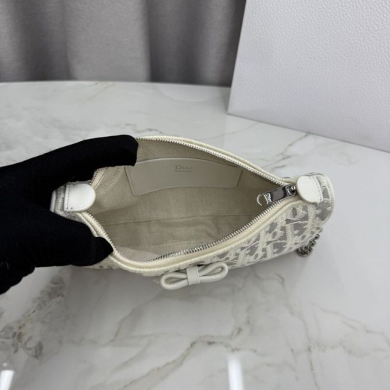 Premium Replica Dior Oblique Bow Chain clutch S2504 beige/gray Fake Mirror Quality Replica Dior Oblique Bow Chain clutch S2504 beige/gray Knockoff