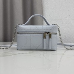 Mirror Quality Replica Dior Trianon Soft Vanity Mini Chain handbag S4613 blue Knockoff