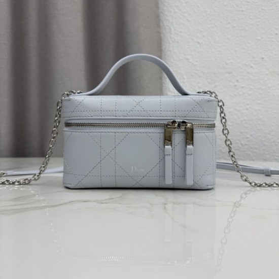 Mirror Quality Replica Dior Trianon Soft Vanity Mini Chain handbag S4613 blue Knockoff