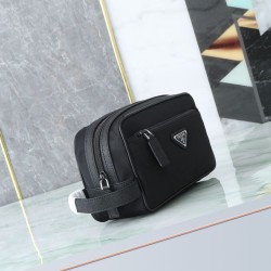 Mirror Quality Replica Prada nylon/saffiano leather travel clutch black Knockoff