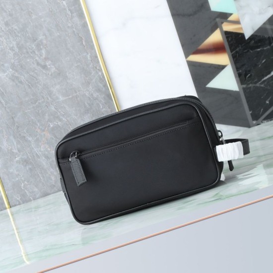 Premium Replica Prada nylon/saffiano leather travel clutch black Fake Mirror Quality Replica Prada nylon/saffiano leather travel clutch black Knockoff