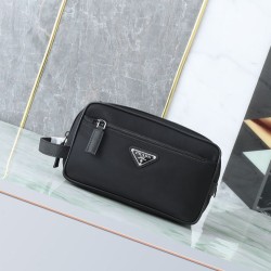 Mirror Quality Replica Prada nylon/saffiano leather travel clutch black Knockoff