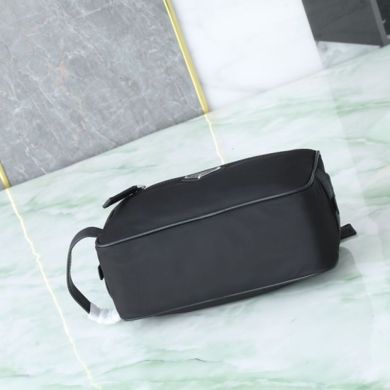 Premium Replica Prada nylon/saffiano leather travel clutch black Fake Mirror Quality Replica Prada nylon/saffiano leather travel clutch black Knockoff