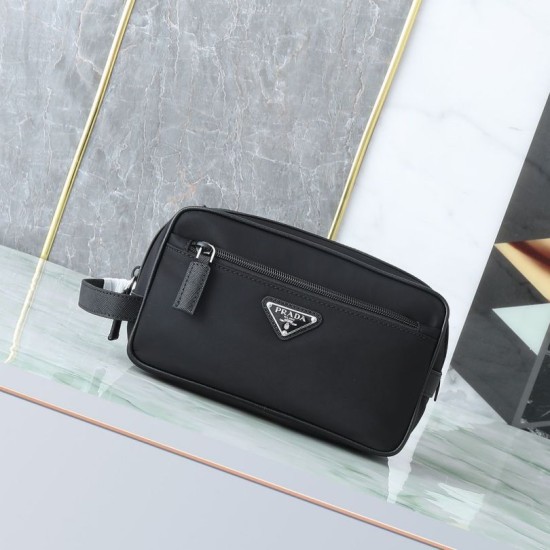 Premium Replica Prada nylon/saffiano leather travel clutch black Fake Mirror Quality Replica Prada nylon/saffiano leather travel clutch black Knockoff
