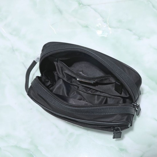 Premium Replica Prada nylon/saffiano leather travel clutch black Fake Mirror Quality Replica Prada nylon/saffiano leather travel clutch black Knockoff