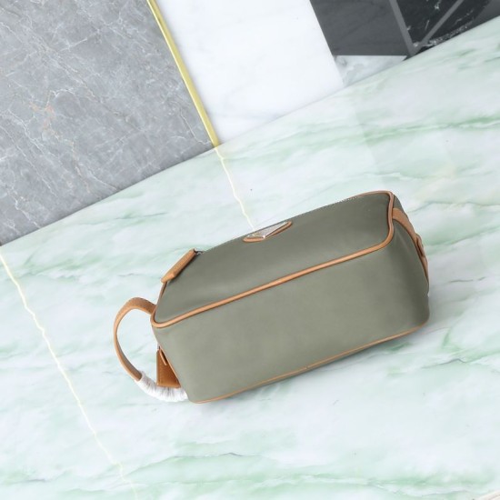 Mirror Quality Replica Prada nylon/saffiano leather travel clutch olive green Knockoff