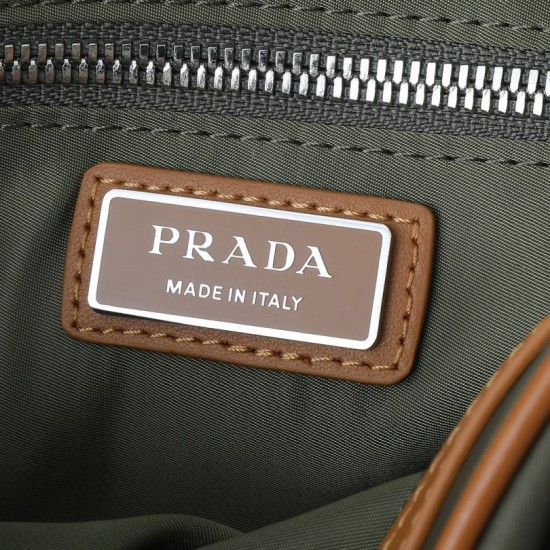 Mirror Quality Replica Prada nylon/saffiano leather travel clutch olive green Knockoff