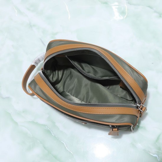 Mirror Quality Replica Prada nylon/saffiano leather travel clutch olive green Knockoff