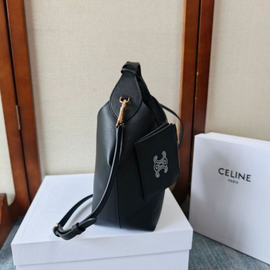 Mirror Quality Replica Celine Small Teen Hobo Shoulder Bag with Coin Purse in Black Knockoff