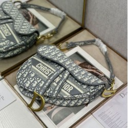 Mirror Quality Replica Dior Saddle Oblique Embroidered Shoulder Bag in Gray Knockoff