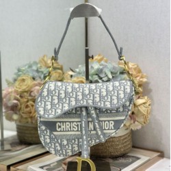 Mirror Quality Replica Dior Saddle Oblique Embroidered Shoulder Bag in Gray Knockoff